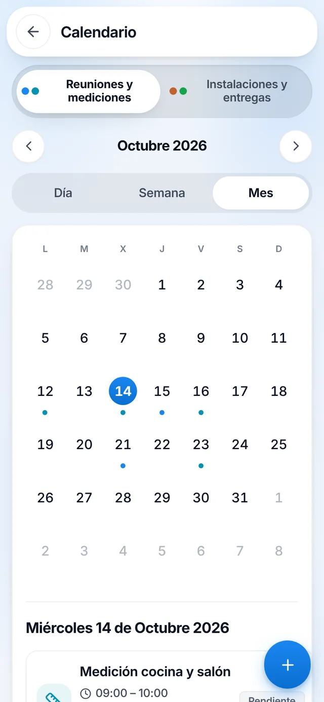 Pantalla de calendario en IndustrIA, en el móvil