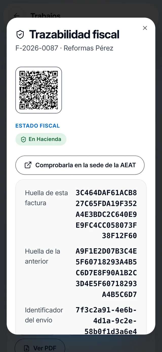 Pantalla de facturas en IndustrIA, en el móvil