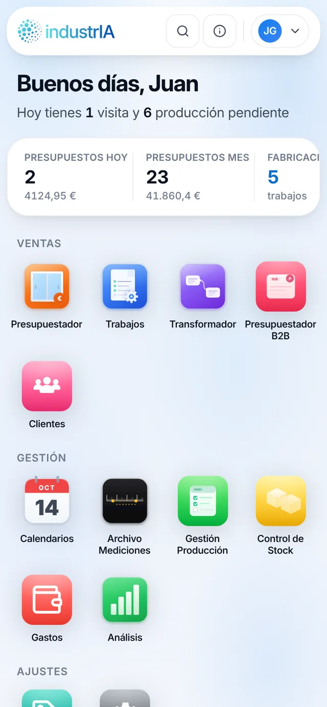 Pantalla de inicio en IndustrIA, en el móvil