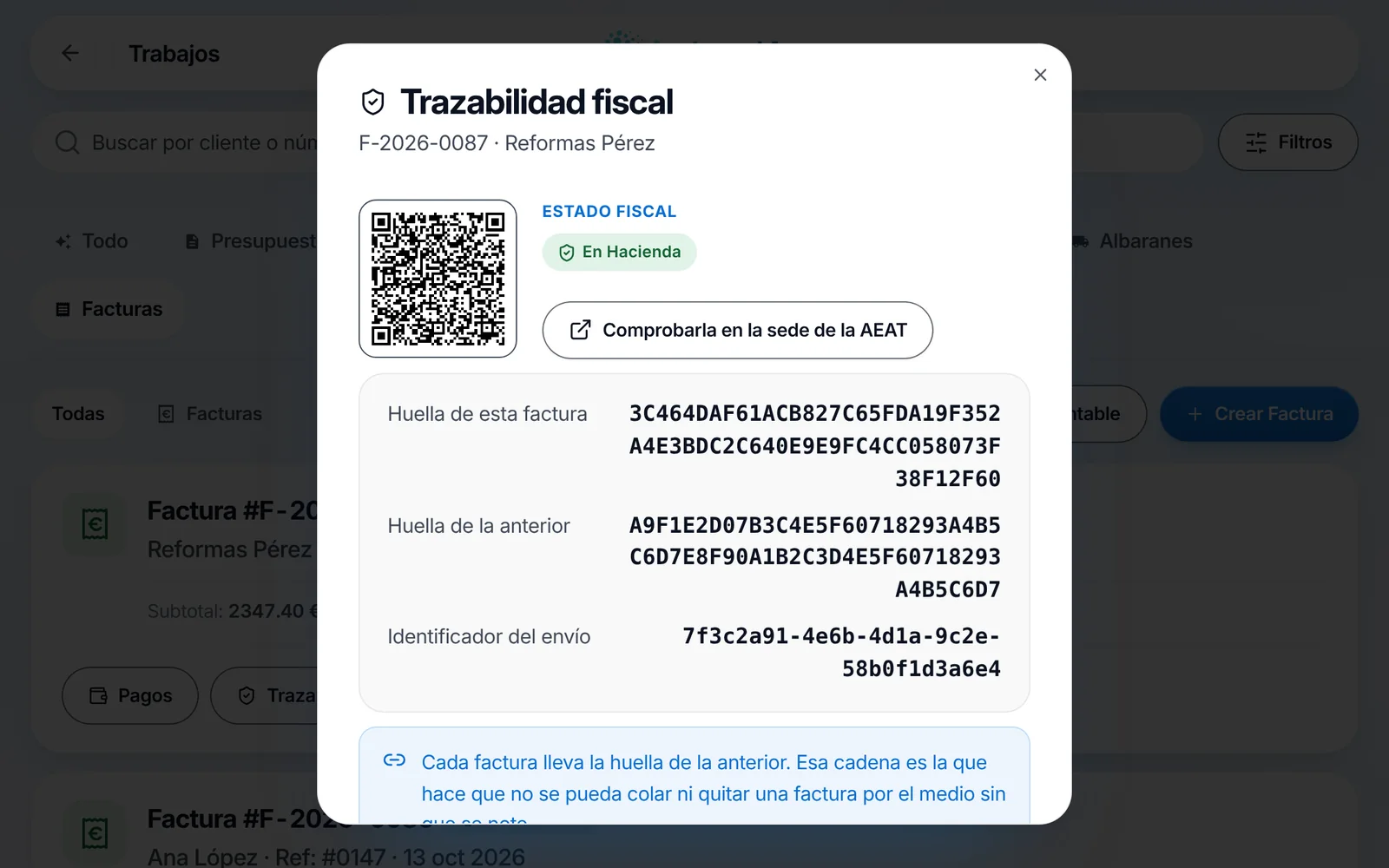 Pantalla de facturas en IndustrIA